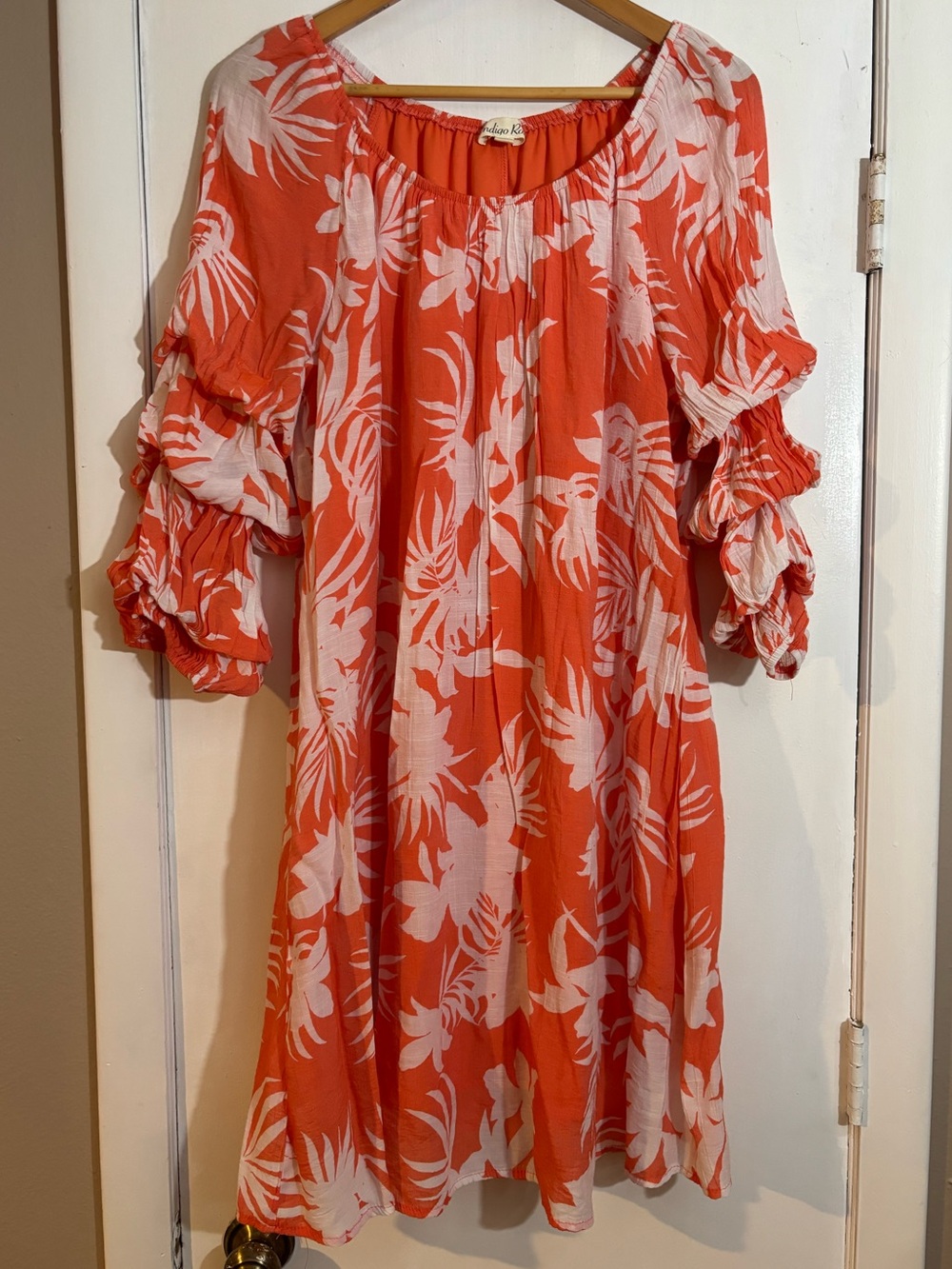Indigo Rose Coral & White Tropical Print Tunic Dress